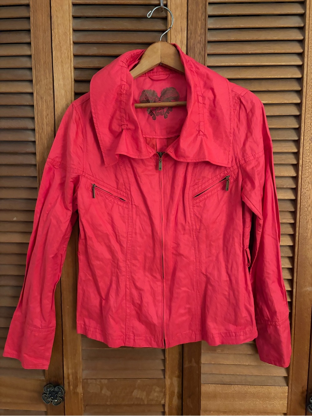 Women’s Bright Red Zip-Front Lightweight Jacket Olsen size 6 cotton blend